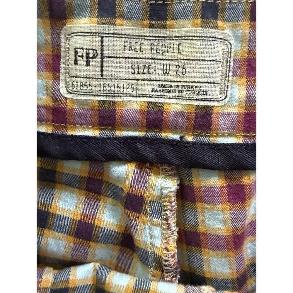 Free People Mint Ella Kick Plaid High Rise Ankle Skinny Trousers Womens Size 25